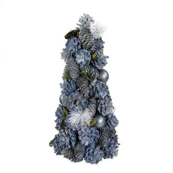 Northlight 15" Blue and Silver Pinecone Artificial Tabletop Christmas Cone Tree