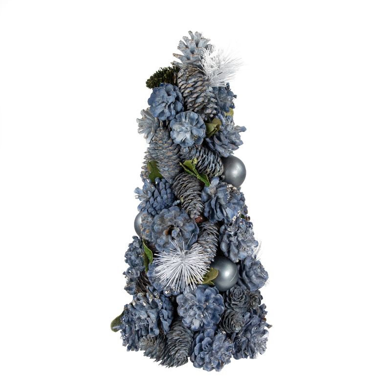Northlight 15" Blue and Silver Pinecone Artificial Tabletop Christmas Cone Tree, 1 of 4