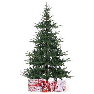 6FT Pre-Lit Artificial Christmas Tree, Slim Artificial Fir Tree with 300 LED Lights & 678 Branches, Xmas Tree For Home Office Party Holiday Decor - 1 of 4