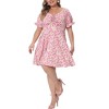 Agnes Orinda Women's Plus Size Sweetheart Neck Puff Short Sleeve Tie Floral A Line Dresses - 2 of 4