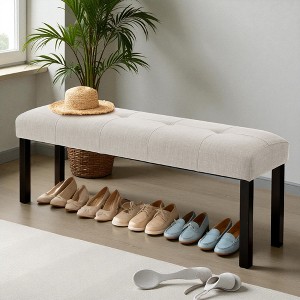 Mshliw 47.24" Upholstered Dining Bench with Tufted Linen Seat, Rubber Wood Frame, Shoe Bench, Storage Bench, Padded Seating for Entryway or Bedroom - 1 of 4