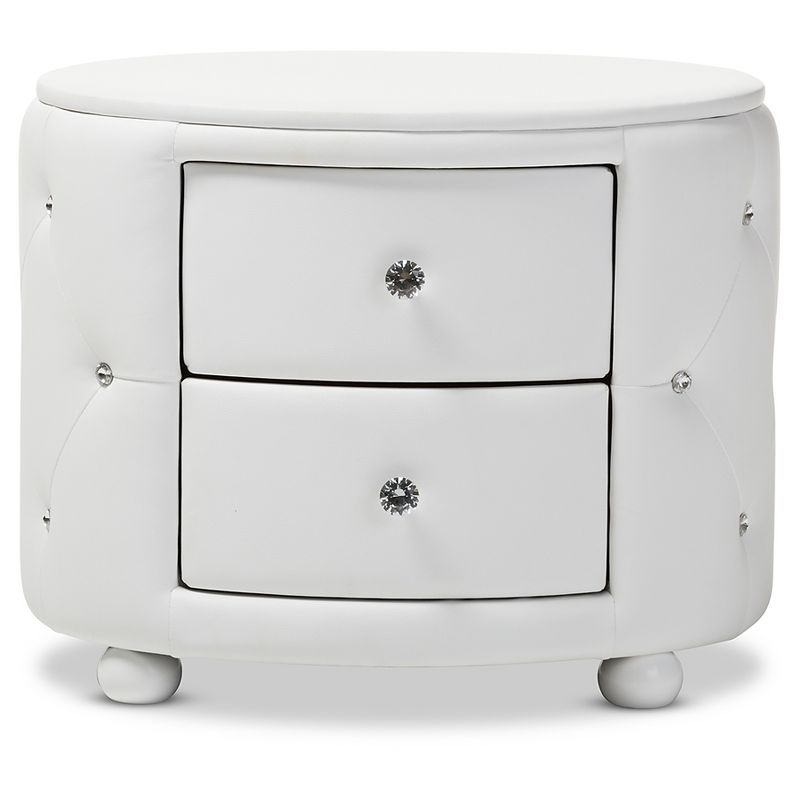 Davina Hollywood Glamour Style Oval 2 - Drawer Faux Leather Upholstered Nightstand - Baxton Studio, 3 of 8