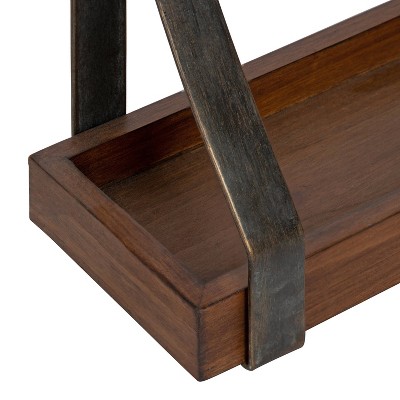 Rustic Brown Wood and Iron Floating Wall Shelf Set