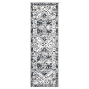 2*6 Washable Area Rug for Farmhouse, Dorm, Home Study, Low Pile, Stain-Resistant, Non-Slip Baby Room Carpet, Vintage Soft Distressed Dining Rug, Gray - 1 of 4