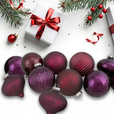 Burgundy and Purple Matte Glass Ball Christmas Ornament Set
