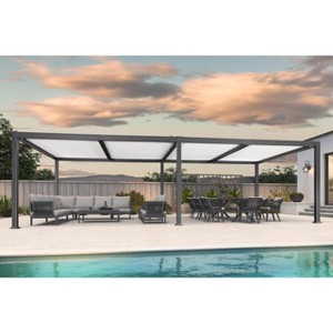 PURPLE LEAF Louvered Pergola 11' x 28' Outdoor Aluminum Pergola with White Adjustable Rainproof Roof Grey Frame Hardtop Gazebo for Patio Deck Garden - 1 of 4
