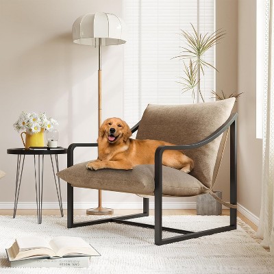 Sling Accent Chair, Mid Century Modern Chair, Sturdy Metal Frame with Removable Cushion, Comfortable Armchair for Living Room