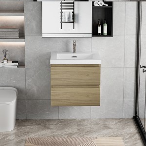 Vynxaria 24" Floating Bathroom Vanity with Sink: Modern Wall-Mounted Cabinet with Resin Basin & Soft Close Drawers in Natural Oak - 1 of 4