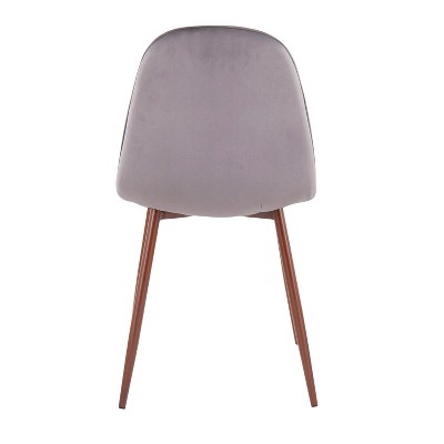 Set of 2 Walnut and Grey Velvet Upholstered Dining Chairs