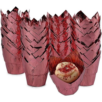 Sparkle and Bash 100 Pack Rose Gold Tulip Cupcake Liners, Foil Muffin Wrappers Baking Cups (3.35 x 3.5 In)