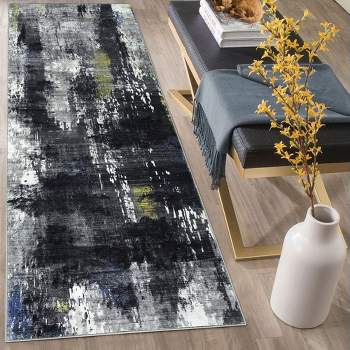Abstract Area Rug Oriental Throw Rugs Modern Distressed Rug For Living Room, 2' x 6' Black