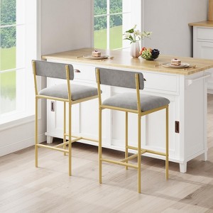 Bar Stools Set, PU Upholstered Counter Height Chairs with Backrest and Footrest, Kitchen Bar Chair for Home Apartment - 1 of 4