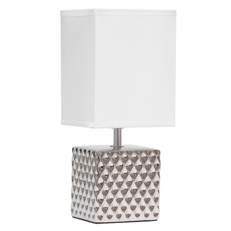 11.81" Tall Petite Hammered Square Bedside Table Desk Lamp with White Fabric Shade - Simple Design, 1 of 10