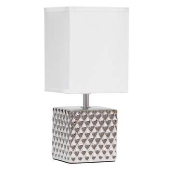 11.81" Tall Petite Hammered Square Bedside Table Desk Lamp with White Fabric Shade - Simple Design