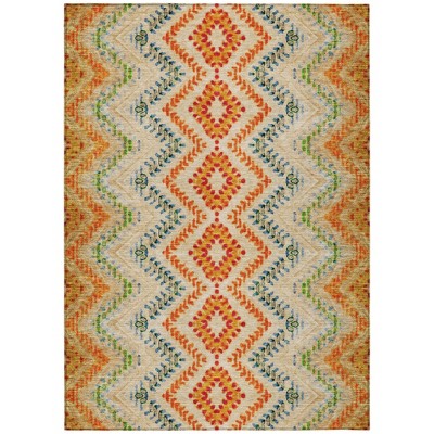 Beige Orange And Red Geometric Washable Indoor Outdoor Area Rug