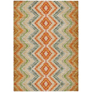 Beige Orange And Red Geometric Washable Indoor Outdoor Area Rug - 1 of 4