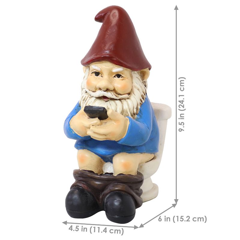 Sunnydaze 9.5-Inch Cody the Garden Gnome on the Throne Reading His Phone Sculpture - Funny Lawn Decoration - Blue, 4 of 10