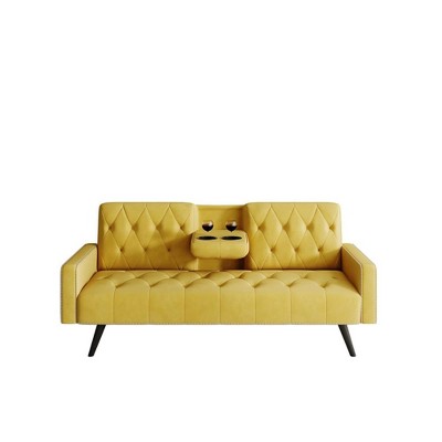 Sofa Bed, Armrest with Nail Head Trim, Convertible Sofa Bed, with 2 Cup Holders, 72" Velvet Loveseat Sofa Couch, Upholstered Sleeper Sofa Bed