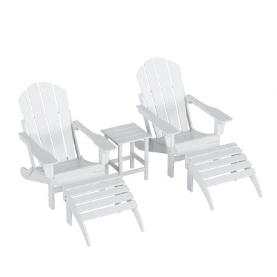 WestinTrends Malibu HDPE Outdoor Patio Folding Poly Adirondack Chairs with Ottomans and Side Table (5-Piece Conversation Set)