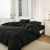 100 Washed Cotton Duvet Cover Set, 3 Pieces, Black, 80x90 Inches, Breathable Comfy - 2 of 4