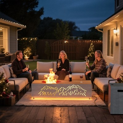 BDELITE Propane Fire Pit Table, 50,000 BTU with Propane Tank, Windshield, Glass Stone and Rain Cover-48.1*20.1*12.4 Inch