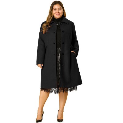 Agnes Orinda Women's Plus Size Overcoat Single Breasted Belted Long PeaCoat