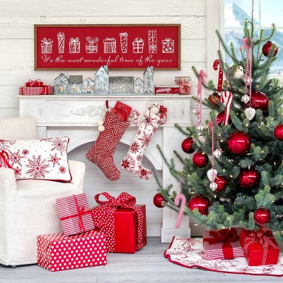 Red and White Cotton Snowflake Embroidered Tree Skirt