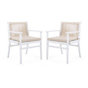 Gulches Set of 2 Outdoor Dining Chairs - White Acacia Wood, Rope Back Design with Water-Repellent Cushions, 400lbs Capacity, 22.25"L x 24.25"W x 32"H - 1 of 4