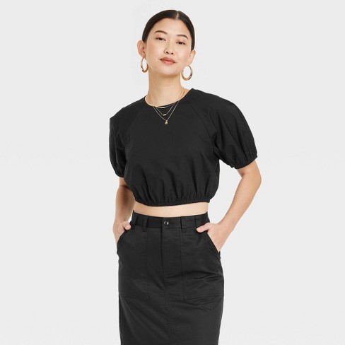 Women's Slim Fit Puff Short Sleeve Top - A New Day™ Black Xs : Target