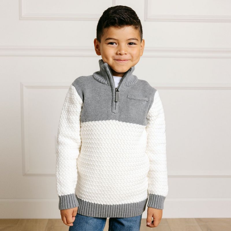 Hope & Henry Boys' Organic Long Sleeve Colorblock Half Zip Pullover Sweater, Kids, 4 of 7