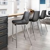 Zuo Modern Magnus Counter Stool Set of 2 – 39.8" High Black Faux Leather Seat With Brushed Silver Stainless Steel Frame - 2 of 4