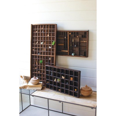 Wooden Printers Tray Wall Shelf, 12" H Vintage Display Made of Recycled Wood in Brown By Kalalou