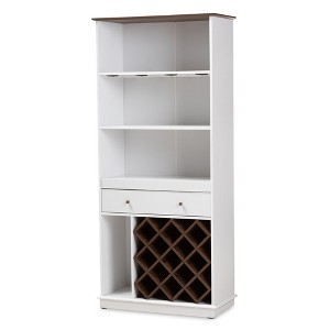 Serafino and Oak Finished Wood Wine Cabinet Brown - BaxtonStudio: Mid-Century Modern, 10-Bottle Rack, Kitchen Storage - 1 of 4