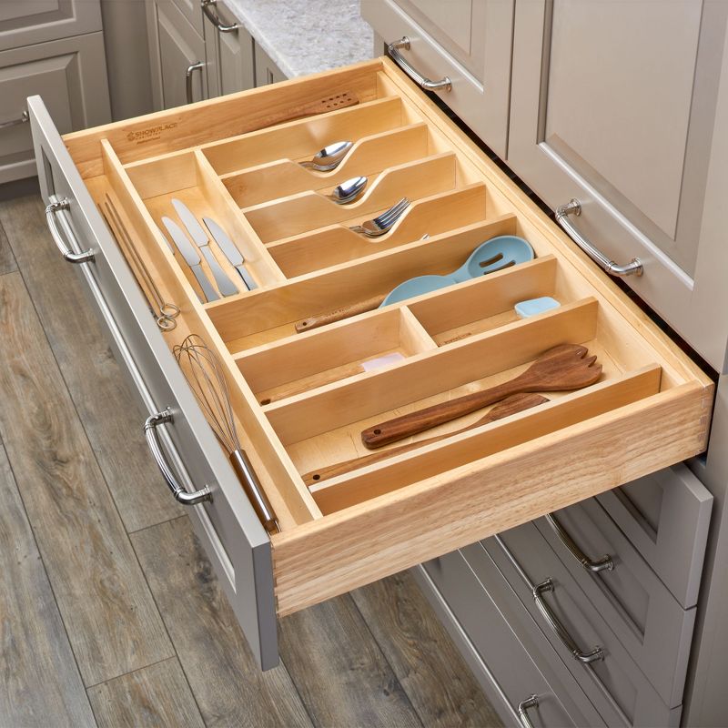 Rev-A-Shelf Trimmable Wooden Kitchen Drawer Divider Utility Holder Cutlery Tray Organizer Insert, 3 of 8