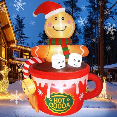 Paaaawaters 6FT Christmas Gingerbread Man Inflatables Outdoor Decoration Hot Cocoa Cup Cute Giant Xmas Blowups