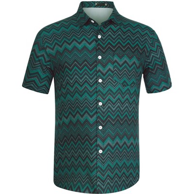 Lars Amadeus Men's Summer Color Block Button Short Sleeve Beach Geometric Shirts