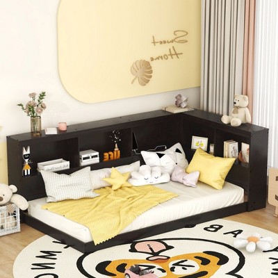 CAVINAS Twin Size Daybed Modern Wooden Bed Frame with 5 Storage Compartments and Ports for Bedroom and Living Room