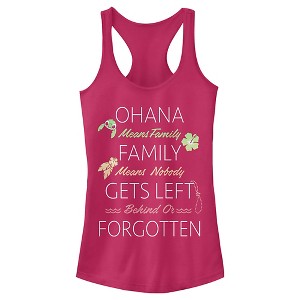 Juniors Womens Lilo & Stitch Stylized Ohana means Family Quote Racerback Tank Top - 1 of 4