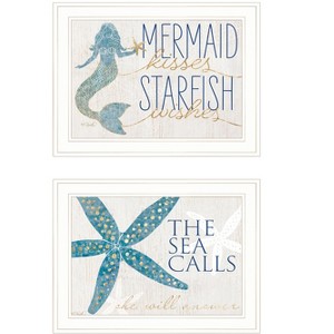 Mermaid Kisses Starfish Wishes 2-Piece Vignette by Kate Sherrill, Ready to Hang Framed Print, White Frame - 1 of 1