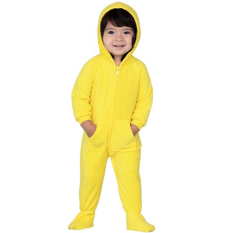 Footed Pajamas - Lemon Yellow Infant Hoodie Fleece Onesie, 1 of 4