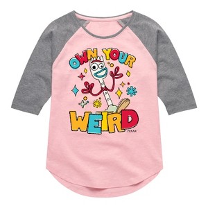Girls' - Disney - Own Your Weird Forky Shirt Tail Raglan Graphic T-shirt - 1 of 3
