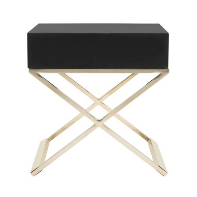 Transitional Black Wood & Metal End Table with Storage