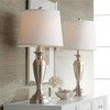 Regency Hill Blair Traditional Table Lamps 25" High Set of 2 Brushed Nickel White Drum Shade for Bedroom Living Room Bedside Nightstand Office Family - 2 of 4