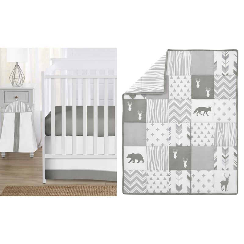 Sweet Jojo Designs Boy Girl Gender Neutral Unisex Baby Crib Bedding Set - Woodsy Collection Grey and White 4pc, 1 of 8
