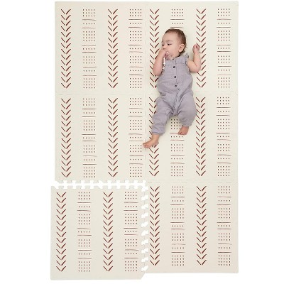 Beige and Brown 72" x 48" Foam Baby Play Mat with Interlocking Tiles