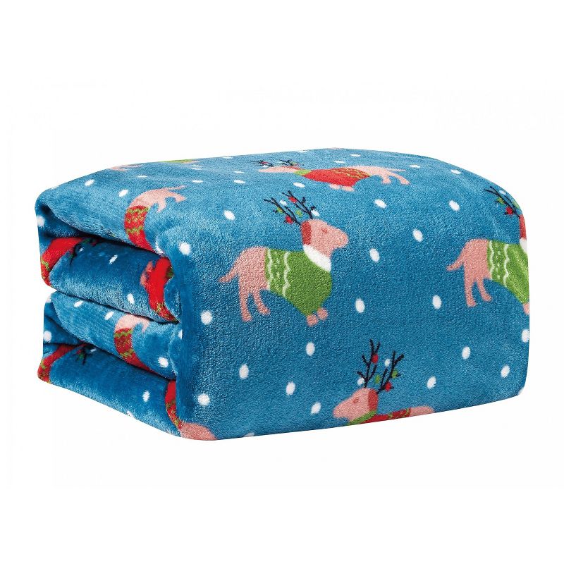 Kate Aurora Blue Christmas Reindeer Puppies Ultra Soft & Plush Accent Throw Blanket - 50 in. W x 60 in. L, 1 of 3