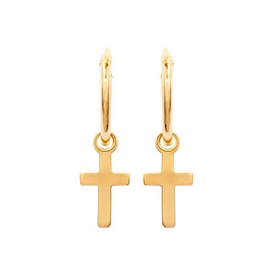 Saint Roman 750 Gold-Plated Hoop Earrings with Cross Charm Timeless Elegance in 3-Micron Gold Finish - 1 of 1