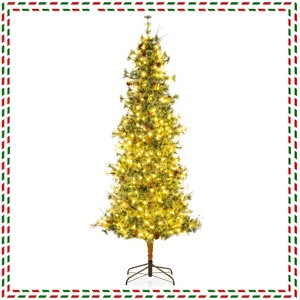 Costway 6/7/8 FT Artificial Christmas Tree with 370/502/702 Branch & Needles 22/28/36 Pinecones & 200/300/400 Lights - 1 of 4