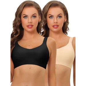 Allegra K Women's Adjustable Wide Straps No Show Smooth Comfort Wireless Minimizers Bras 2 Pcs - 1 of 4