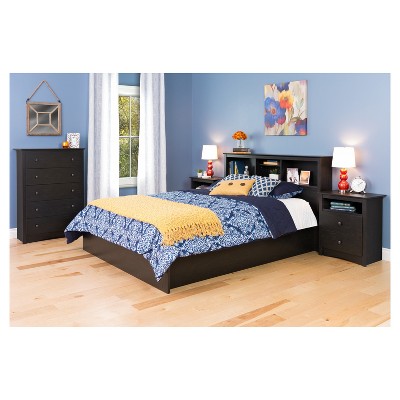 Washed Black 2-Drawer Nightstand with Open Shelf